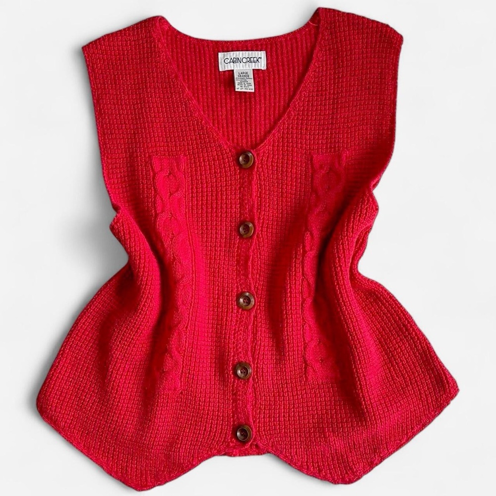 Vintage Cabin Creek Red Knit Button Front Vest